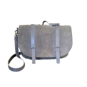 LIA NUMA Made in Italy Suede Leather Shoulder Hobo Bag Gray Magnet Flap Closure